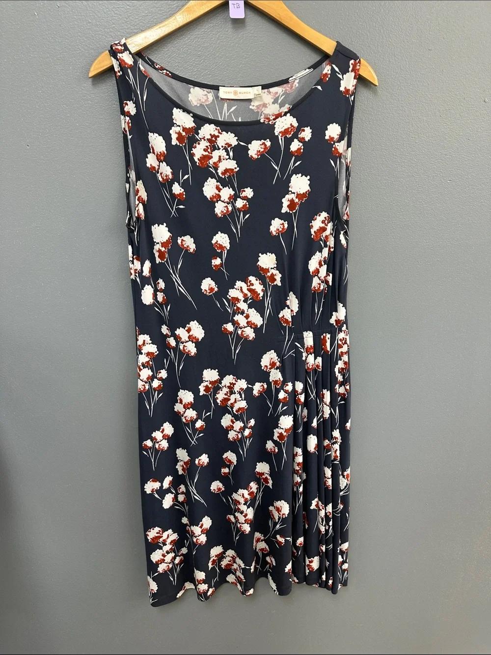 Tory Burch Navy Midi Dress with White and Rust Floral Print